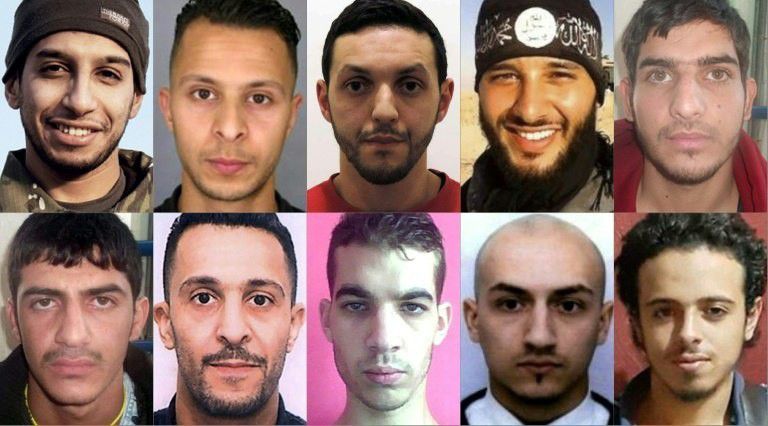 Parmi les 10 djihadistes qui ont semé la mort dans la capitale française le 13 novembre 2015, le seul rescapé est Salah Abdeslam (rangée du haut, deuxième à gauche), qui refuse de parler aux enquêteurs