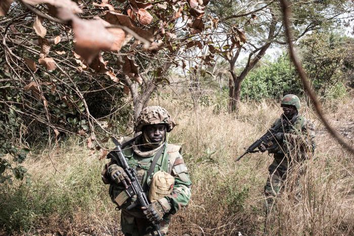 Des militaires sénégalais patrouillent dans la forêt de Blaze, en Casamance, le 9 février 2021.