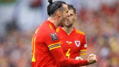 Gareth Bale celebrates the goal against Ukraine