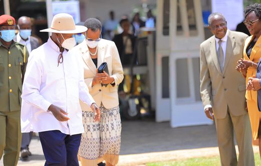President Yoweri Museveni and his wife Janet arrive for the  Uganda Development Finance Summit at Speke Resort Munyonyo