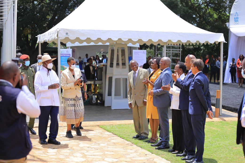 President Yoweri Museveni and his wife Janet arrive for the  Uganda Development Finance Summit at Speke Resort Munyonyo