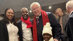 Speaker Thomas Tayebwa and his family pose with Sit Alex Ferfuson