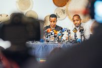 Agather Atuhaire at the press conference in Nairobi