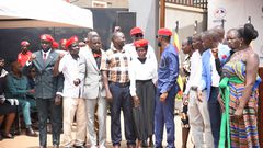 Teso NUP MP Aspirants led by Hon. Julius Ocen MP Aspirant Kapelebyong possing for a photo moment with Hon. Robert Kyagulanyi President NUP.