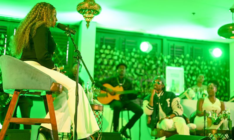 Iryn Namubiru during the filming of the episode