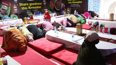 The Muslim community during prayers as they prepare to break the fast on Masjid Mosque Kawempe