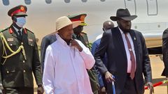 Museveni was welcome by Kiir