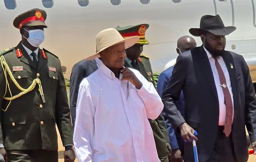 Museveni was welcome by Kiir