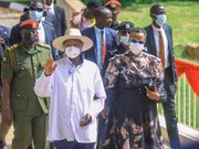 President Yoweri Museveni and his wife Janet on arrival at the Namugongi Anglican Martyrs site