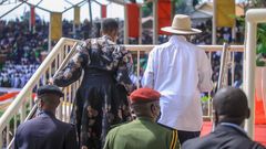 President Yoweri Museveni and his wife Janet on arrival at the Namugongi Anglican Martyrs site