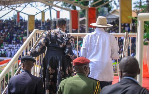 President Yoweri Museveni and his wife Janet on arrival at the Namugongi Anglican Martyrs site