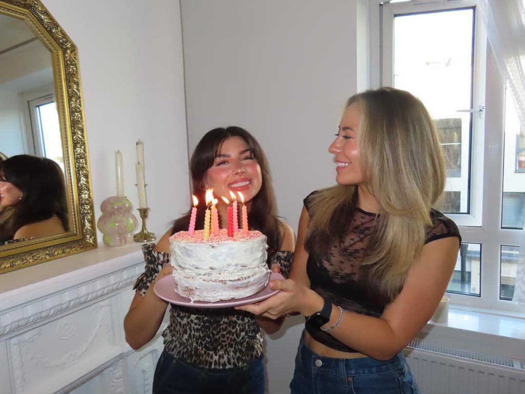 Clarke made Kyriacou a cake for her birthday, which they celebrated in their new flat.Imogen Clarke and Estella Kyriacou