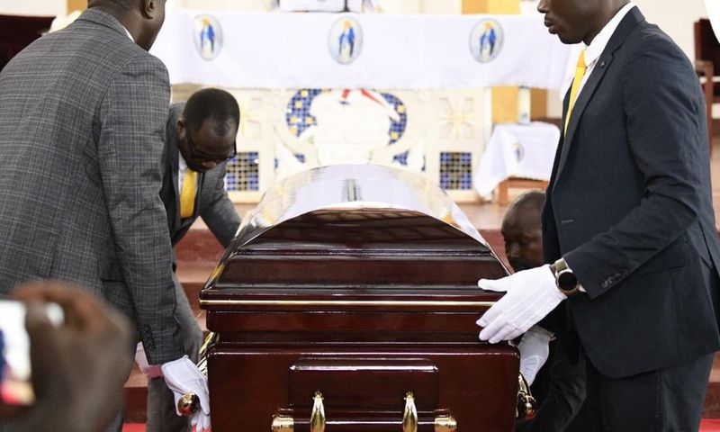 The body of Joseph Tamale Mirundi at the requiem mass / courtesy