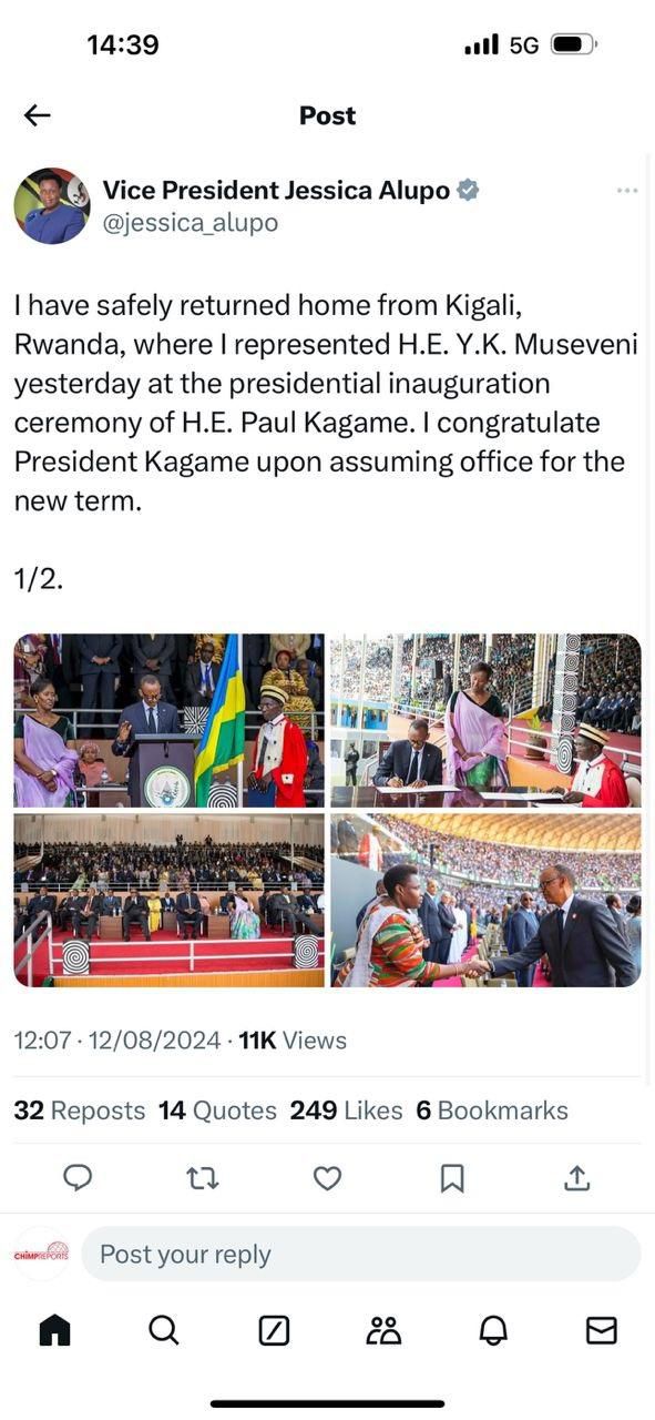 VP Alupo's team shared and later deleted this post on X