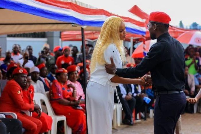 Bobi Wine with Nina Rose at the press conference