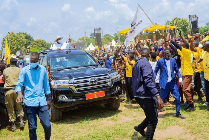President Museveni arrives at the thanksgiving event