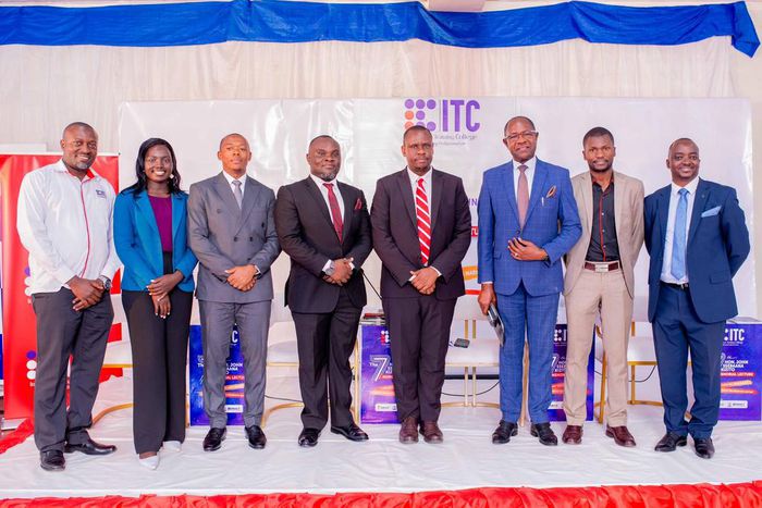 Minister Balaam Barugahara poses with other speakers at the John Ssebana Kizito Memorial lecture