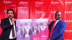 Sumit Guarav, CEO of Jubilee Life Insurance and Dan Musiime, CEO of Jubilee Health Insurance during the campaign launch