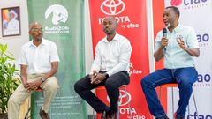Amos Wekesa, the Rwenzori Marathon Team Lead, Isaac Tegule, Marketing Manager of CFAO Mobility at the press conference