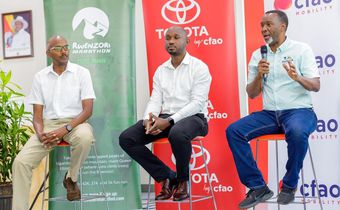 Amos Wekesa, the Rwenzori Marathon Team Lead, Isaac Tegule, Marketing Manager of CFAO Mobility at the press conference