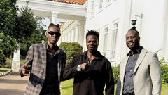 L-R Jose Chameleone, Alien Skin and Bebe Cool at State House Entebbe