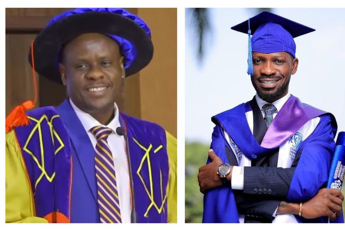 Minister Balaam Barugahare congratulated Bobi Wine on his graduation