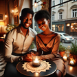 An AI-generated image of  A warm and romantic scene of an African young couple on a date in a cozy café