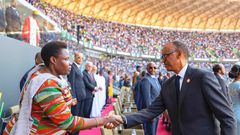 President Paul Kagame welcomed Uganda's VP Jesicca Alupo at his inaugration on Sunday
