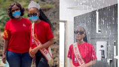 Left: Miss Uganda CEO Brendah Nanyonjo with Miss Uganda Natasha Nyonyozi (image credit: @NatashaNyonyozi/X). Right: Photoshopped image of Natasha Nyonyozi [Credit: @BradleyCarl256)