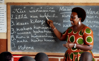 An AI-generated image of a classroom scene in a Kenyan school
