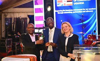(L-R) Allan Mugisha the Executive Director Ernst and Young, Andrew Kilonzo the Uganda Breweries Managing Director and the British High Commissioner Kate Airey at the launch of the British Chamber of Commerce Uganda
