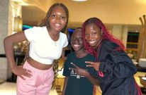 Tenge Tenge poses with comedians Emmanuela and Aunty Success