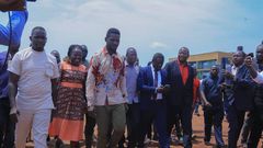 Bobi Wine arriving at the Kiteezi Landfill