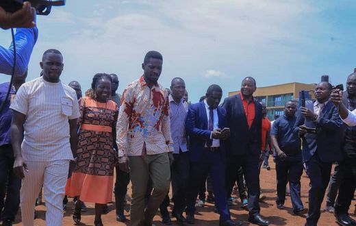 Bobi Wine arriving at the Kiteezi Landfill