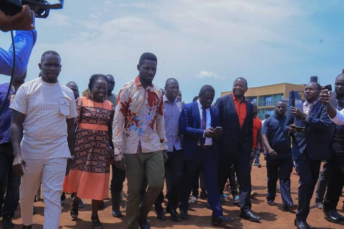 Bobi Wine arriving at the Kiteezi Landfill