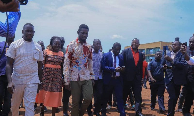 Bobi Wine arriving at the Kiteezi Landfill