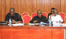 Gen. David Muhoozi, the Minister of State for Internal Affairs (extreme left), during his appearance before Parliament’s Defence and Internal Affairs Committee.