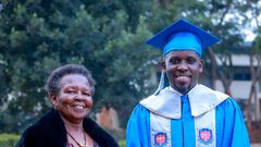 Joel Ssenyonyi with his mother