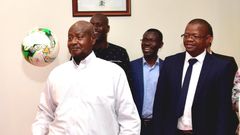President Yoweri Museveni with FUFA president Moses Magogo