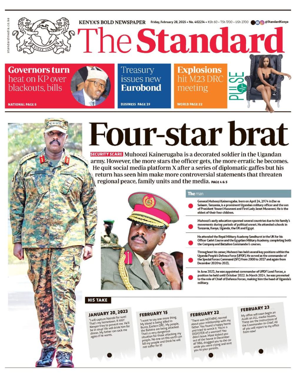 The Standard newspaper attacked Gen Muhoozi