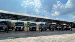 Vehicles parked at the new Vehicle Maintenance Facility that the United States government provided to the Uganda People’s Defence Forces (UPDF)