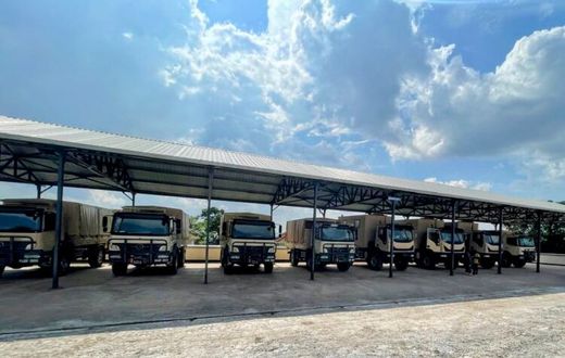 Vehicles parked at the new Vehicle Maintenance Facility that the United States government provided to the Uganda People’s Defence Forces (UPDF)