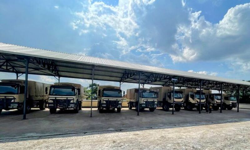 Vehicles parked at the new Vehicle Maintenance Facility that the United States government provided to the Uganda People’s Defence Forces (UPDF)