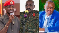 Bobi Wine, Gen. Muhoozi Kainerugaba and Balaam Barugahara