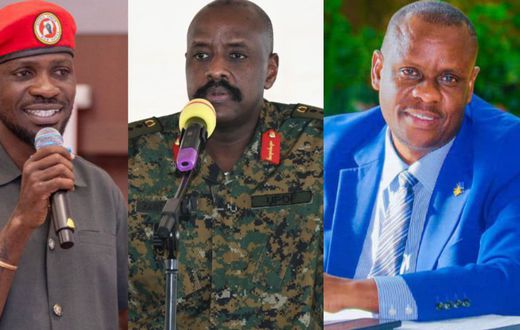 Bobi Wine, Gen. Muhoozi Kainerugaba and Balaam Barugahara