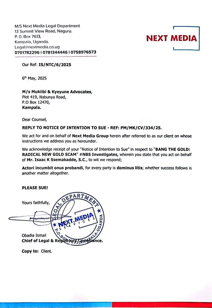 Next Media responds to Ssemakadde’s lawsuit with defiant ‘please sue'