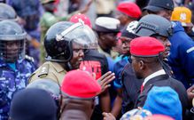 Bobi Wine exchanges with police on Monday
