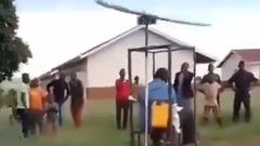 Social media has erupted with laughter and admiration after a video emerged of a man attempting to fly his self-built helicopter.