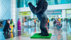 Ruhondeza sculpture at Entebbe Airport