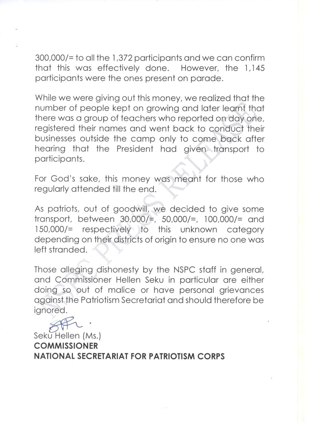Official statement